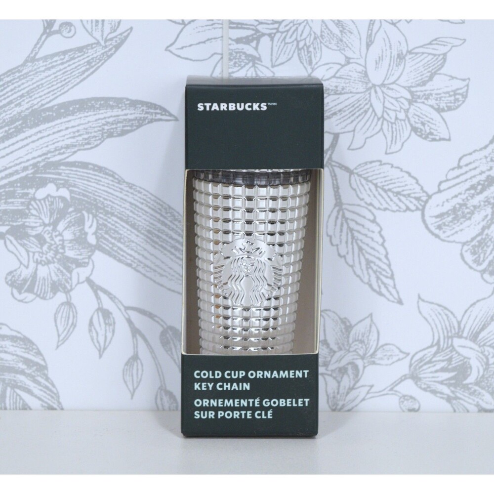Starbucks Silver Jewled Cold Cup Ornament Keychain Holiday Edition New